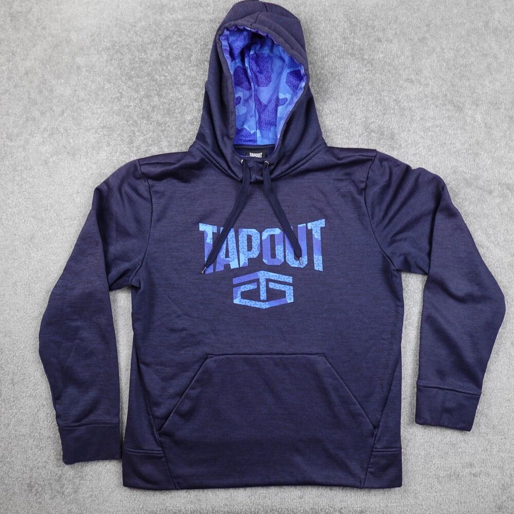 Tapout Hoodie Men’s M Blue Logo Spell out Graphic Pullover MMA UFC Fighter